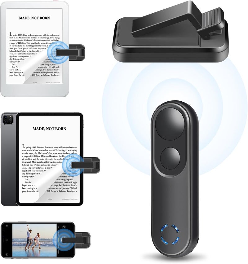 LANGREE RF Remote Control Page Turner for Kindle Paperwhite Oasis Scribe Kobo, Kindle Accessories for eReader, Remote Camera Shutter and Video, Remote Page Clicker for ipad Tablet Reading Novel Black - Image 1